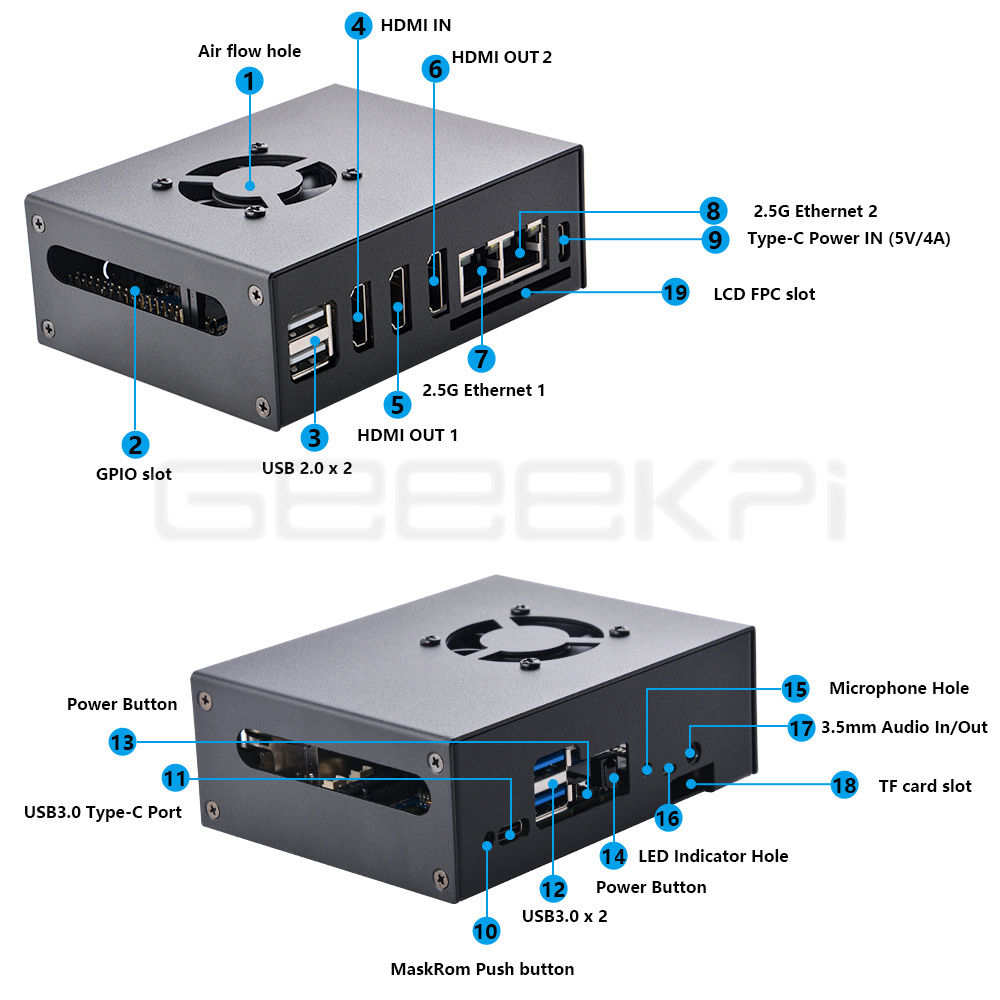 방열판이 포함된 GeeekPi Orange Pi 5 P - Orange Pi 5 Plus 32Gb 리뷰 및 가격